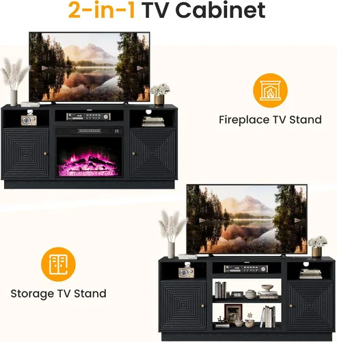 Miniatura 4 de RoyalCraft Soporte de TV negro para televisores de hasta 65 pulgadas, centro de entretenimiento moderno de mediados de siglo con almacenamiento