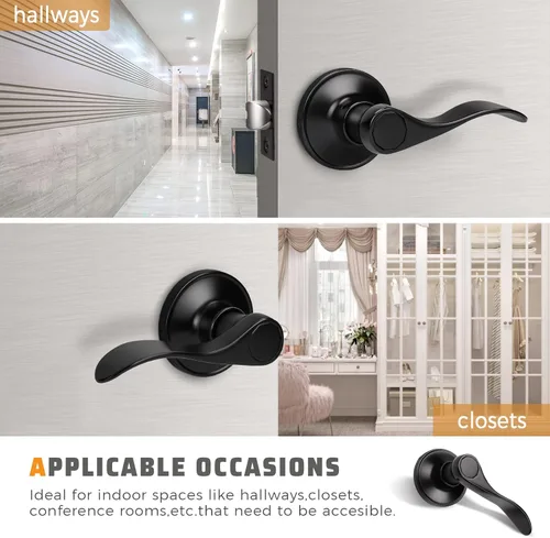 Miniatura 3 de KNOBWELL - Paquete de 1 manija para puerta de armario, de color negro mate, con palanca, manija clásica de paso para pasillo y armario, sin llave