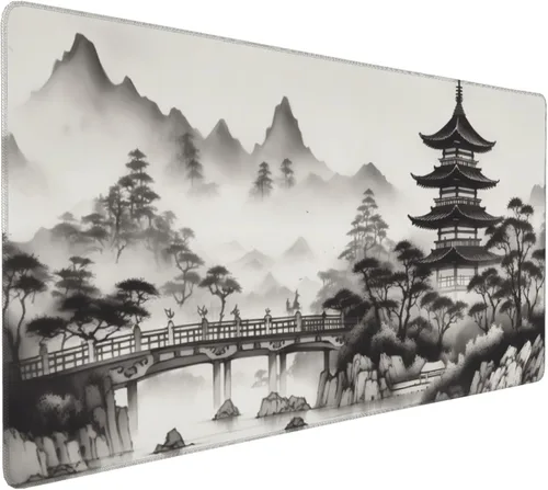 Miniatura 19 de Alfombrilla de mouse grande con diseño japonés de paisaje de edificios antiguos, alfombrilla de teclado para juegos extendida XXL, base de goma
