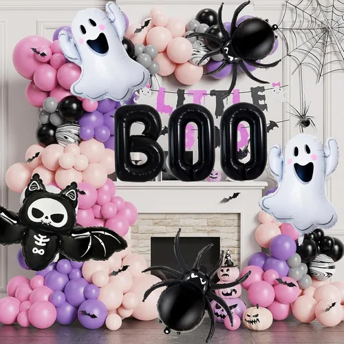 Miniatura 5 de Decoraciones de globos de Halloween, letras de abucheo negro, fantasma, murciélago, globo de lámina de araña para decoraciones de fiesta de Halloween