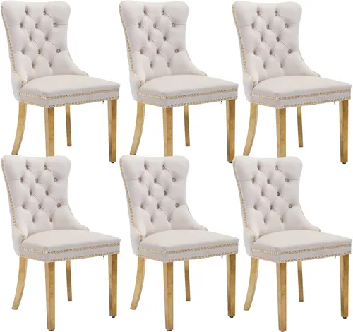 Miniatura 56 de Shenyon Juego de 2 Sillas de Comedor de Terciopelo Gris, Sillas de Comedor Tapizadas con Ribete de Anilla Trasera y Patas de Madera Maciza, Sillas