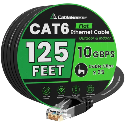 Miniatura 40 de Cable Ethernet Cat 6 de 100 pies, para interiores y exteriores, red de Internet de alta velocidad de 10 Gbps, cable de conexión Ethernet plano