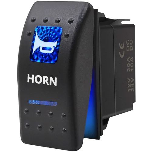 Miniatura 7 de Interruptor basculante conmutable impermeable con botón de bocina momentánea - Encendido/Apagado Luz LED Azul - 12V 20Amp 24V 10Amp, 5 Pines Para