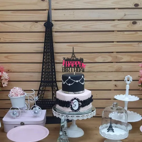 Miniatura 3 de Decoración para tartas de la Torre Eiffel de París de Feliz Cumpleaños para niñas y mujeres