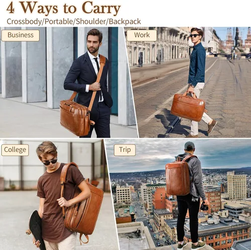 Miniatura 2 de Bolso de Mensajero de Cuero Sintético para Hombre Bolsa de Laptop de 17-17.3 Pulgadas para Hombre Bolsa de Cuero de Oficina Convertible Mochila 3