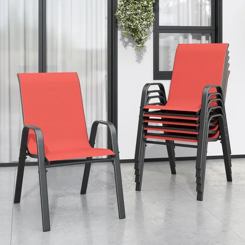 Miniatura 18 de Sillas de patio, sillas de comedor apilables para todo tipo de clima, tela de textileno y marco de metal, juego de sillas para exteriores para patio