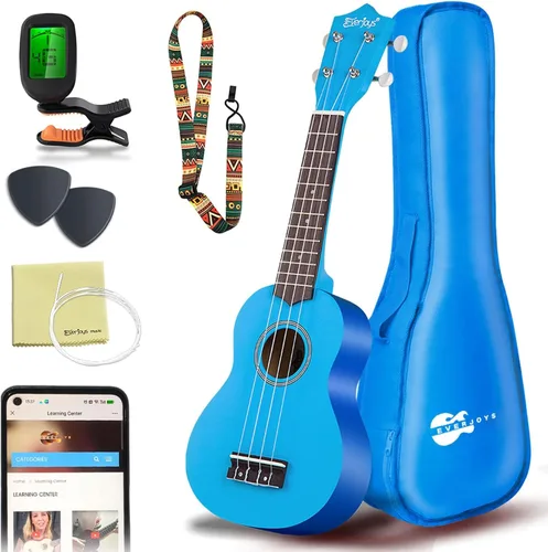 Miniatura 13 de Everjoys Paquete de ukelele soprano para principiantes de 21 pulgadas con clase en línea gratuita, bolsa de actuación, afinador digital, púas y paño