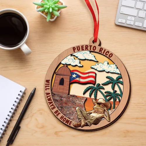 Miniatura 2 de FLAGWIX Regalos de Navidad de Puerto Rico para mujeres y hombres, adornos de madera 2025 para decoración de árboles, adorno de Navidad de Puerto