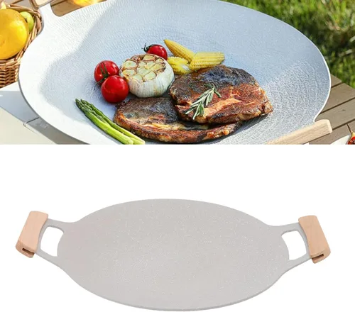 Miniatura 6 de Diydeg Sartén coreana para barbacoa, parrilla antiadherente, redonda de aluminio, plata, 11.8 in