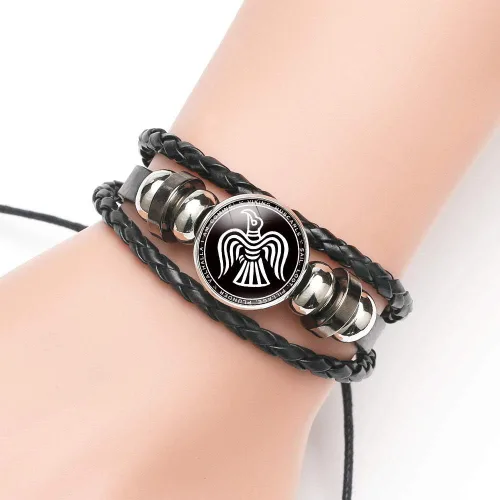Miniatura 3 de Odins Crow Raven Valknut - Pulsera trenzada de cuero hecha a mano amuleto de runas vikingas pulsera étnica ajustable unisex