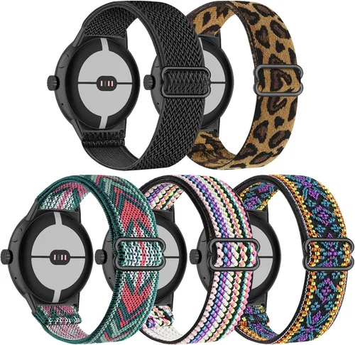 Miniatura 10 de Paquete de 5 correas elásticas de nailon compatibles con Google Pixel Watch 4, 3, 1.614 in, Google Pixel 2, Google Pixel 2, correas elásticas