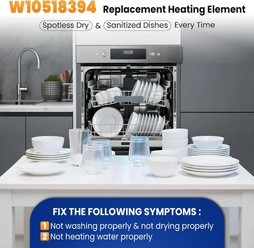 Miniatura 7 de W10518394 Reemplazo del elemento calefactor para lavavajillas Whirlpool Kenmore Maytag Amana, compatible con 8194250 8563007 8572861 W10134009