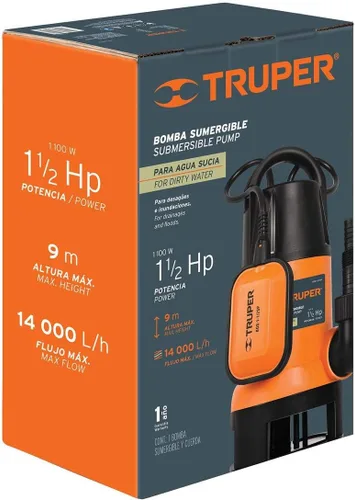 Miniatura 7 de Truper Bomba sumergible para agua sucia 900W, interruptor de flotador, conector de plástico con adaptador de manguera, #12604