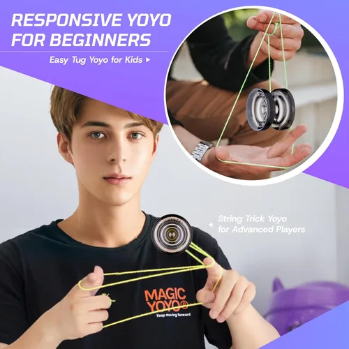 Miniatura 4 de MAGICYOYO K2 Yoyo Cristal Negro Profesional, Yoyo Sensible para Niños Principiantes con Rodamiento Extra No Sensible Yo Yo, Yoyo Pro de Plástico
