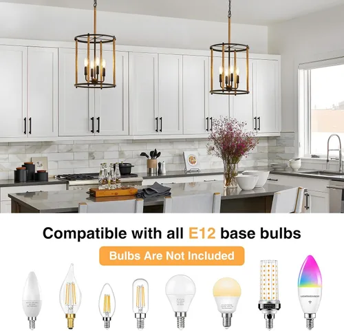 Miniatura 4 de Luvkczc Candelabro de 4 Luces, Luz de Techo Estilo Granja, Lámpara de Linterna Negra Accesorios de Iluminación con Jaula de Cuerdas, Altura