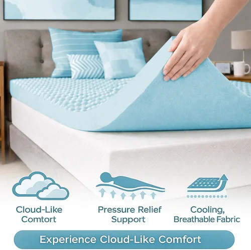 Miniatura 4 de Greaton, Cubrecolchones de espuma viscoelástica de gel contorneado de 1 pulgada para mayor comodidad y apoyo, individual, azul.