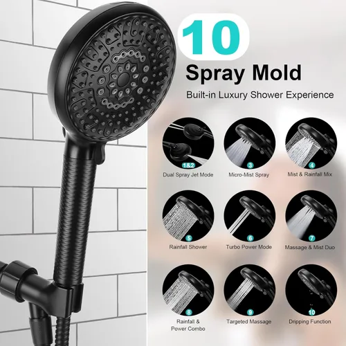 Miniatura 2 de Cabezal de ducha filtrado con mano, 10 modos de regadera de alta presión con cuentas de filtro de varias etapas para agua dura, reduce el cloro