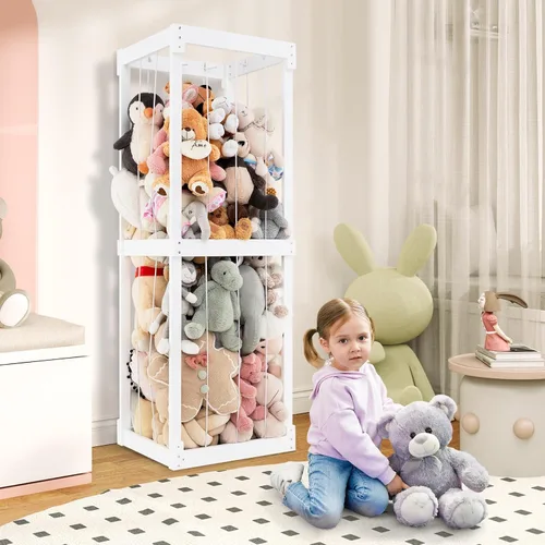 Miniatura 7 de Costzon Almacenamiento de animales de peluche extra grande, organizador de animales de madera con cordones elásticos, organizador de almacenamiento