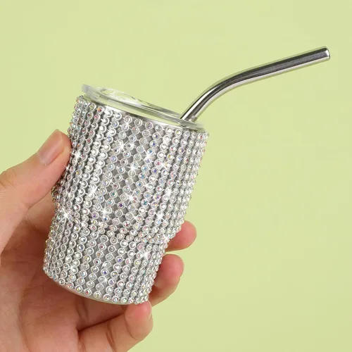 Miniatura 4 de INSTOME Vaso de Chupito Brillante de 3 oz - Mini Vasos Tachonados con Pedrería con Pajitas, Brillo Similar a Diamante para Fiestas Glamorosas y Uso