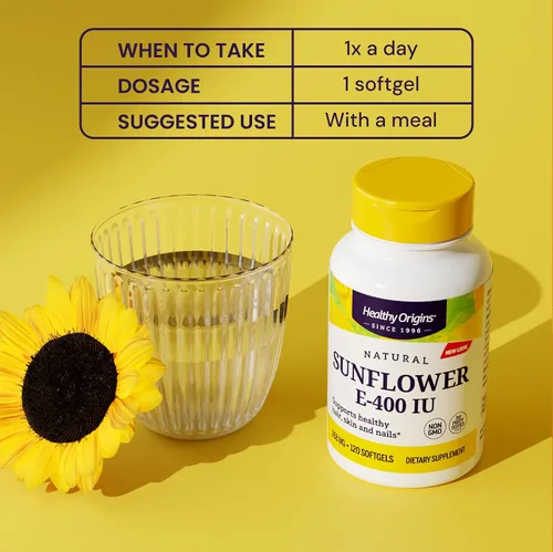 Miniatura 5 de Healthy Origins Vitamina E, 400 UI de girasol (Sun E 900) - Suplemento de vitamina E - Vitaminas para el cabello, la piel y las uñas - Suplemento