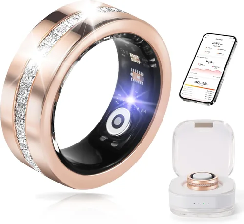 Anillo Inteligente para Mujeres y Hombres - Rastreador de Salud y Fitness con Frecuencia Cardíaca, Oxígeno en Sangre, Monitoreo del Sueño, 128 Modos