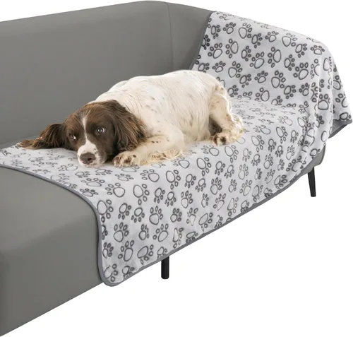 Miniatura 13 de Manta para perros rellena premium suave, con impresión de huella de pata gris de franela, 43 * 66 pulgadas, manta autocalentable para gatos