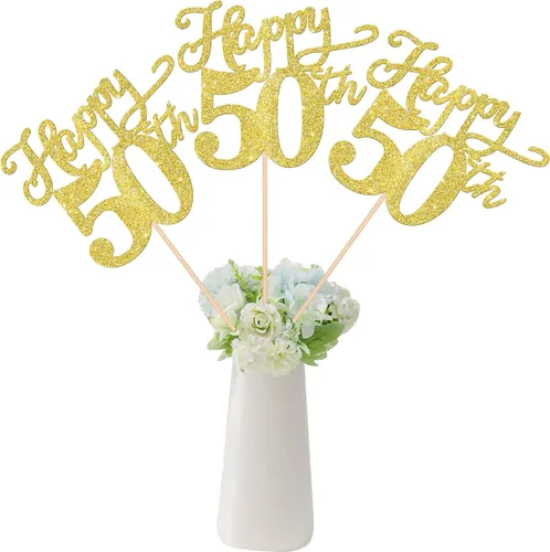 Miniatura 22 de Rsstarxi Paquete de 12 palitos de centro de mesa de cumpleaños número 50 para decoración de mesa de cumpleaños 50 para hombre, decoración de mesa