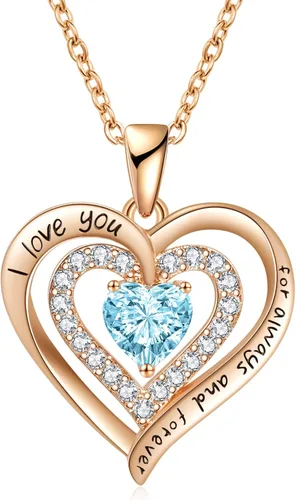 LIANYU Wife Jewelry 18K Gold 925 Sterling Silver Plated Birthstone Jewelry Heart Pendant Necklace for Women Birthday Jewelry for Girls, Valentine's