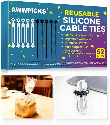Miniatura 12 de Cierre rápido: bridas de silicona reutilizables, organizador de cables para cables de carga, cables de datos y cables de computadora, correas