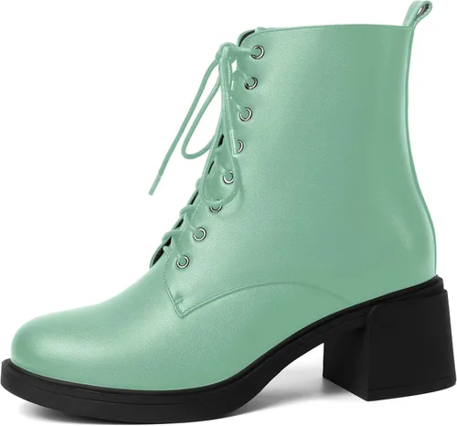 Miniatura 51 de ROSERWISH Botas altas de tacón bajo y grueso para mujer, con cordones, cómodas, modernas, con puntera redonda, de 2.5 pulgadas