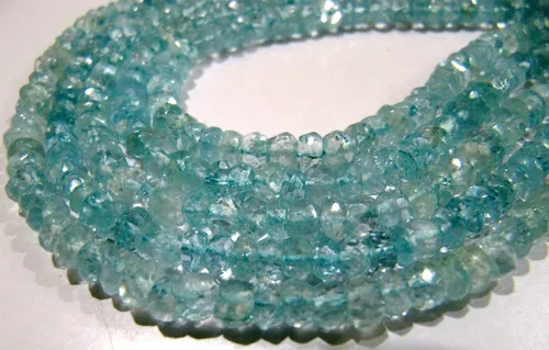 Miniatura 3 de Cuentas facetadas Rondelle de aguamarina natural/Cuentas de piedras preciosas Aqua de calidad AA/Tamaño 4 a 0.197 in/Strand 13 pulgadas de largo/Al
