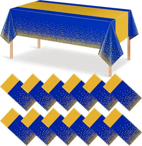 Miniatura 34 de MASHAN 1 mantel negro y azul para decoración de fiesta, mantel de plástico negro impreso azul, funda rectangular desechable para cumpleaños, boda