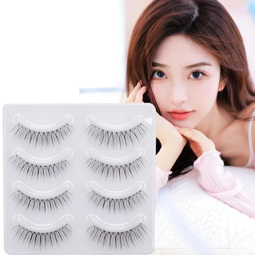 Pestañas postizas de aspecto natural, 4 pares de pestañas cortas naturales, suaves, ligeras, cómodas, de lujo, banda transparente, hechas a mano