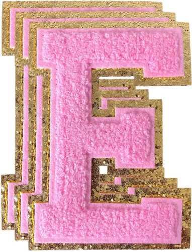 Miniatura 169 de 3 parches de números de chenilla negra, tamaño grande de 4-1/2" parches de números para planchar, parches universitarios para ropa, 8" Borde oro rosa