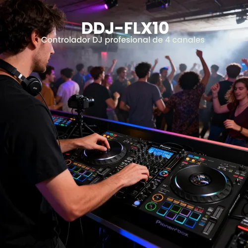 Miniatura 3 de Pioneer DJ DDJ-FLX10 Controlador profesional de DJ de 4 canales, paquete negro con funda de transporte, auriculares HDJ-CUE1, cable XLR y paño