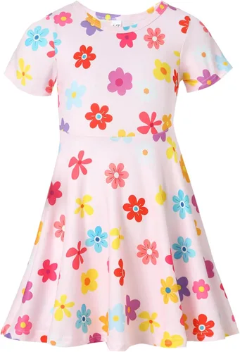 Miniatura 12 de Vestidos para niñas con estampado lindo, de manga corta, vestidos casuales de verano para niñas de 4 a 10 años