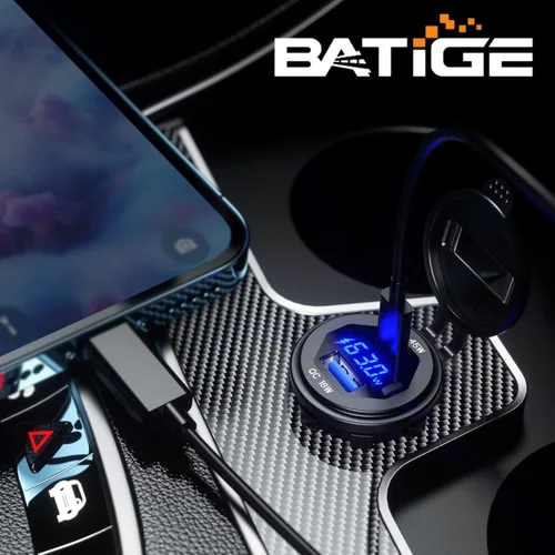 Miniatura 2 de PD - Cargador rápido USB C de 45 W de 18 W, enchufe de cargador USB 3.0 impermeable con interruptor, voltímetro LED y fusible de cable, kit