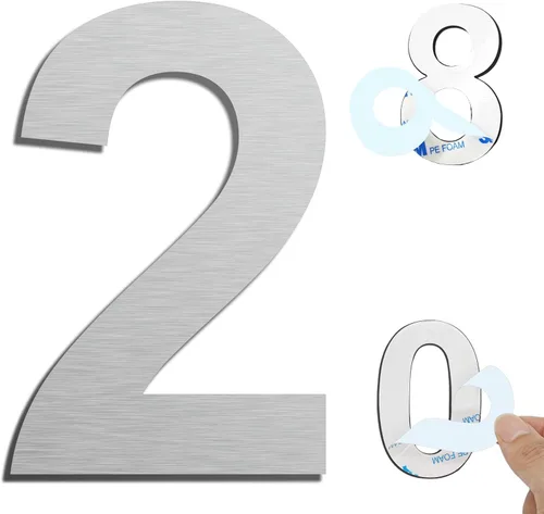 Miniatura 25 de Números de casa autoadhesivos – Números de puerta de acero inoxidable de 6 pulgadas para exteriores – Número de casa grande y moderno, número