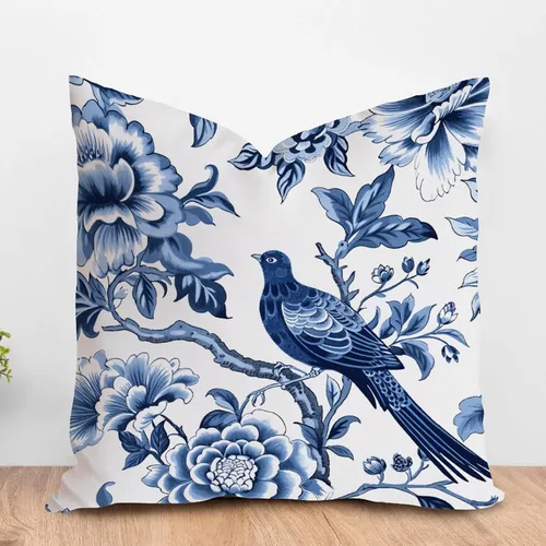 Miniatura 16 de ArogGeld Chinoiserie - Funda de cojín con diseño de pagoda asiática azul índigo, diseño cuadrado de flores y pagoda asiática, para oficina, silla
