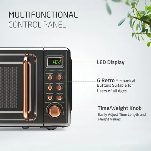 Miniatura 7 de Horno microondas retro para encimera, SIMOE 0.7 pies cúbicos, microondas pequeño con descongelación, 5 niveles de potencia, 8 configuraciones