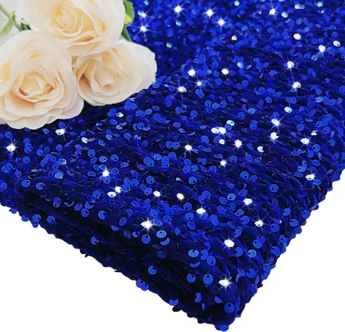 MODFUNS The Yard - Tela de terciopelo de lentejuelas azul rey de 4 yardas, tela elástica con purpurina metálica, material de lentejuelas metálicas