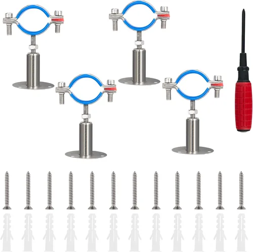 4 soportes de tubo de montaje en pared de acero inoxidable 304, adecuados para tubos OD de 1/2 pulgadas (0.748-0.866 in), altura ajustable de