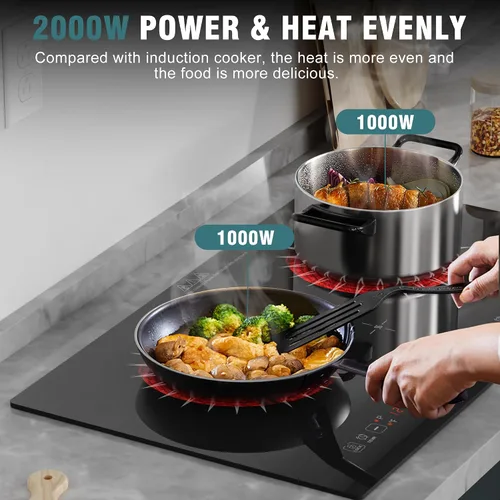 Miniatura 2 de Estufa eléctrica de 2 quemadores 2000W Hobsir, cocina eléctrica enchufable 110v, estufa eléctrica de 24 pulgadas de ancho, 9 niveles de potencia