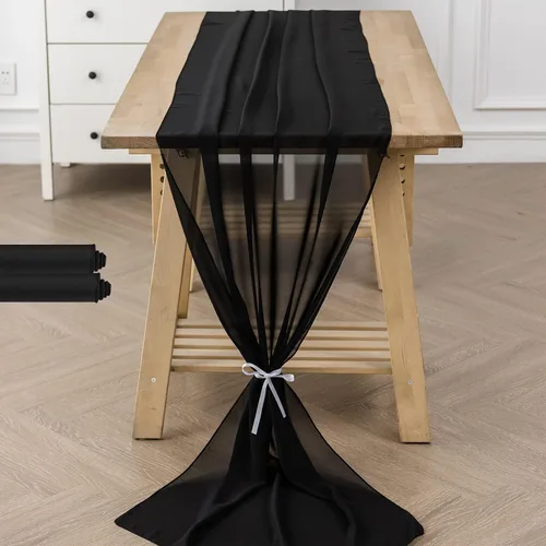 Miniatura 28 de Paquete de 2 caminos de mesa de gasa de 10 pies de 29 x 120 pulgadas, camino de mesa romántico transparente para boda, fiesta de cumpleaños