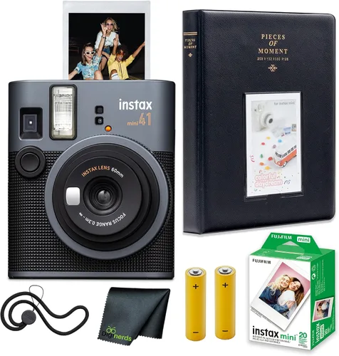 FujiFilm Paquete de cámara de película instantánea Instax Mini 41 con película Fuji Instant-mini (20 hojas) + álbum de fotos, 64 bolsillos + paño de