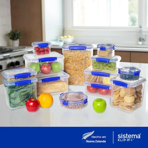Miniatura 6 de Sistema KLIP IT Recipiente para almacenar alimentos, 5 L, hermético y apilable, sin BPA, transparente con sujetadores azules