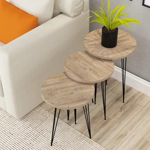 Miniatura 10 de Juego de 3 mesas auxiliares anidables de mármol blanco, mesas auxiliares redondas de madera apilables con patas de metal para sala de estar, oficina