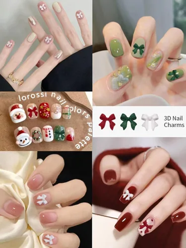 Miniatura 5 de CYHYII - Lazos 3D para arte de uñas, lazos coloridos mezclados con pajarita roja, verde, azul, diamantes de imitación para uñas, parte trasera