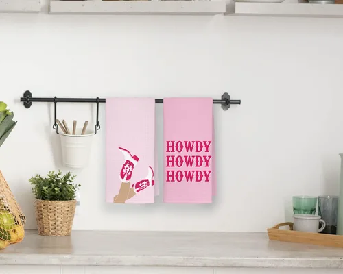 QODUNG Pink Preppy Howdy Yeehaw Western Cowgirl Boots Hat Bull Skull Toallas suaves de 16 x 24 pulgadas, juego de 4, toallas de mano de tela de