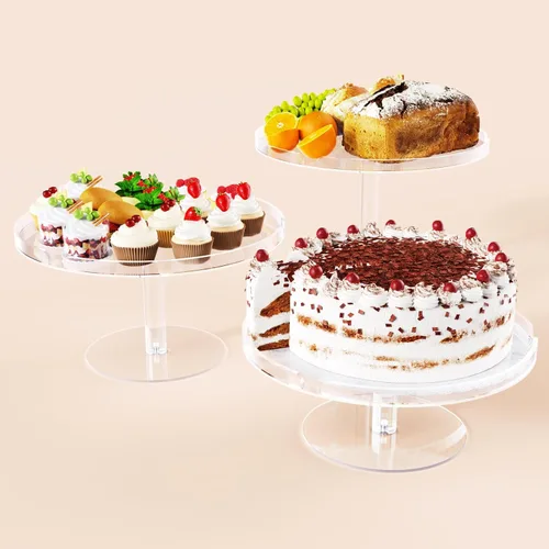 Miniatura 10 de Bakzon Soporte de 3 piezas para cupcakes, juego de mesa de postres de acrílico transparente con patas de soporte de hierro para cumpleaños